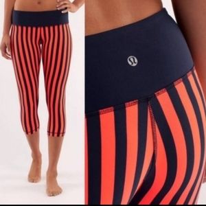 Lululemon Wunder Under Crops Blue Orange Stripe